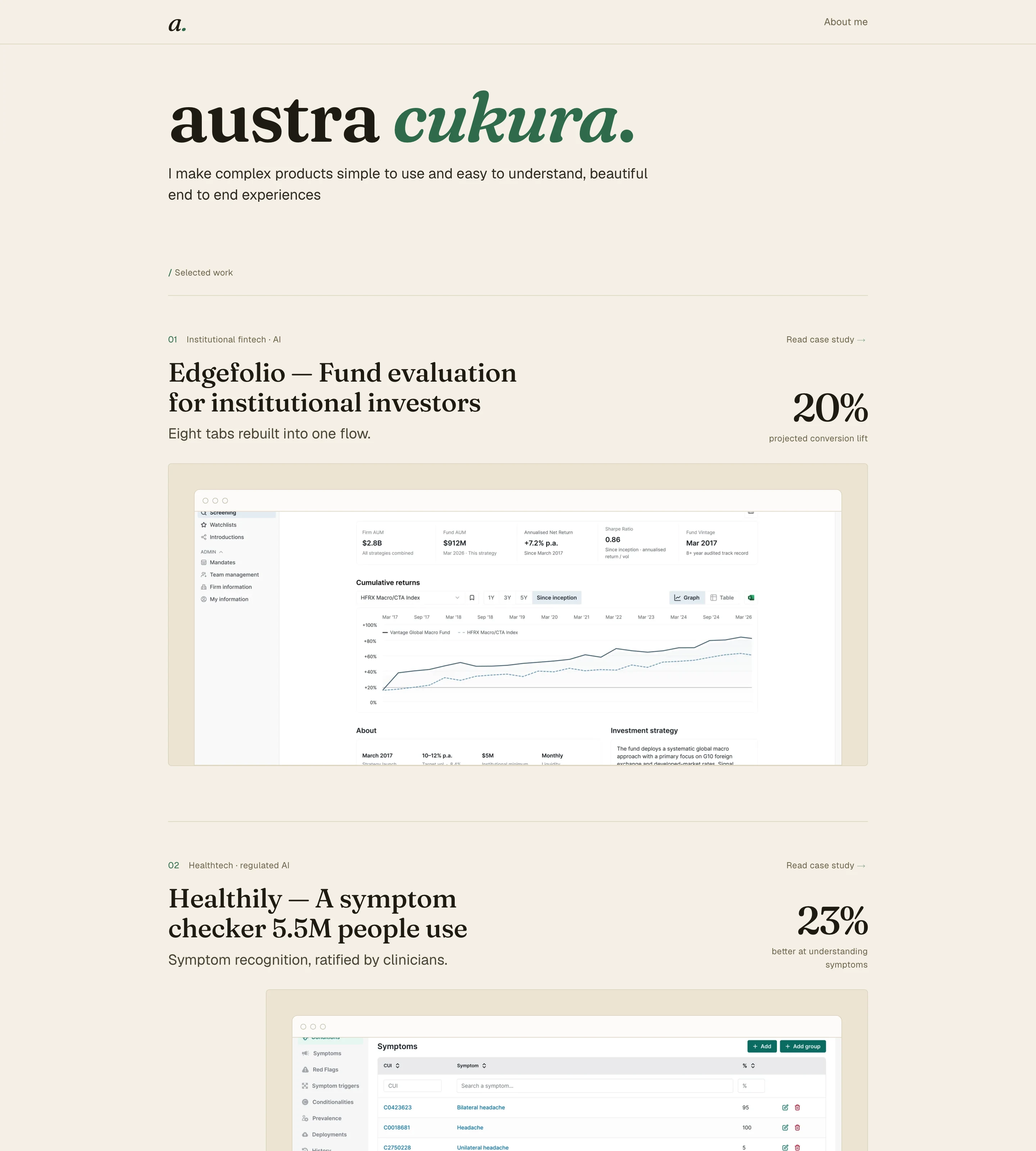 The landing page on 21 June 2026, its first day: the name, one line about making complex products simple and a first Edgefolio card